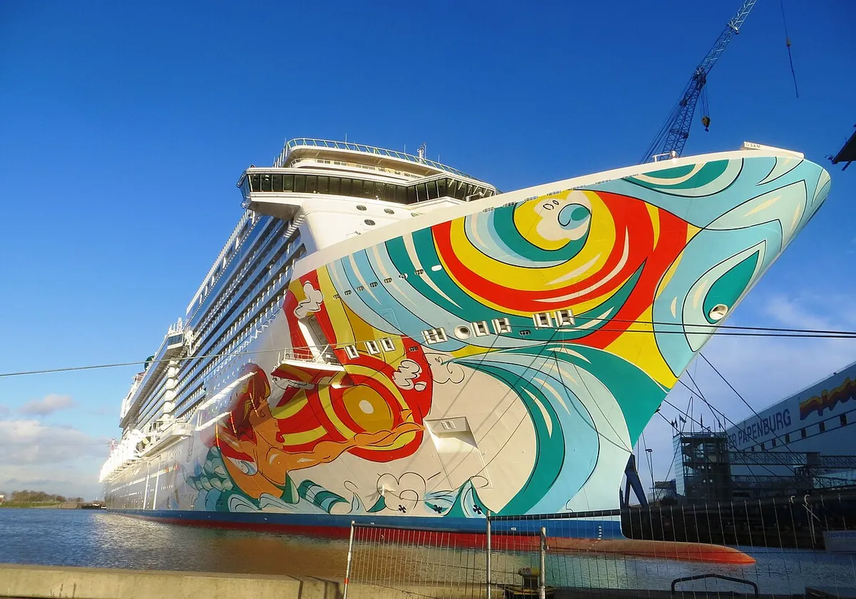 Norwegian Getaway with its colorful painted hull art