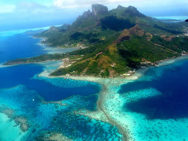 Aerial view of Bora Bora’s lagoon and island