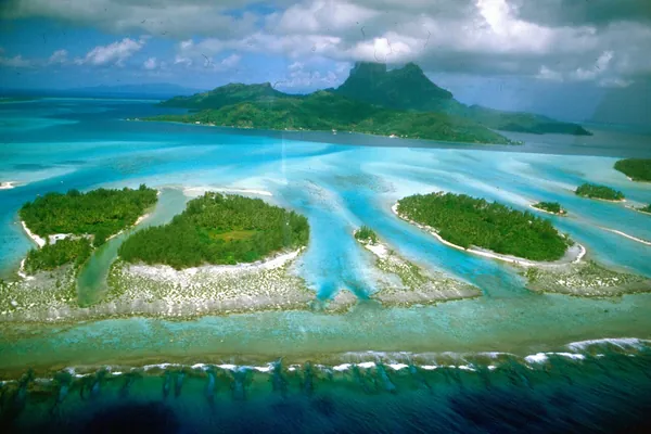 Aerial view of Bora Bora’s reef and lagoon