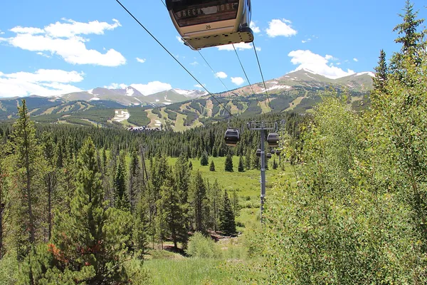 Green forest and mountains below the gondola in Breckenridge in summer