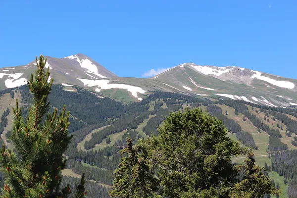 Peak 10 and Peak 9 above evergreen forest in Breckenridge in summer