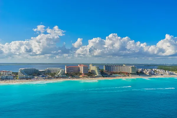 Cancun Hotel Zone skyline above the turquoise Caribbean