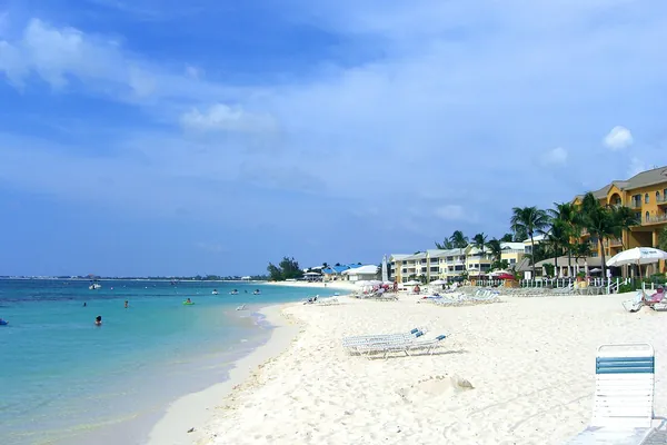 Resorts along the white sand and turquoise water of Seven Mile Beach, Grand Cayman