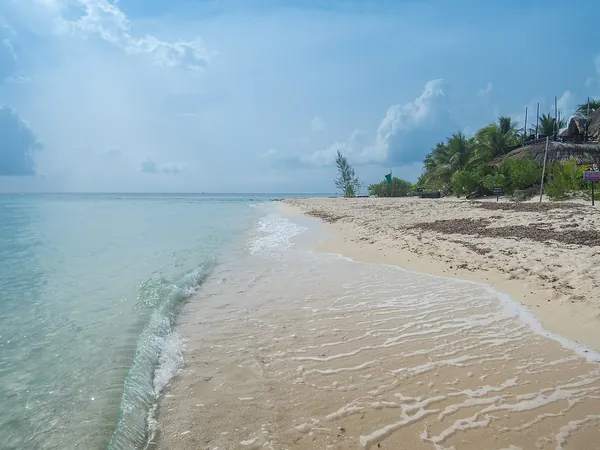 White sand and shallow turquoise water at Palancar Beach, Cozumel, Mexico