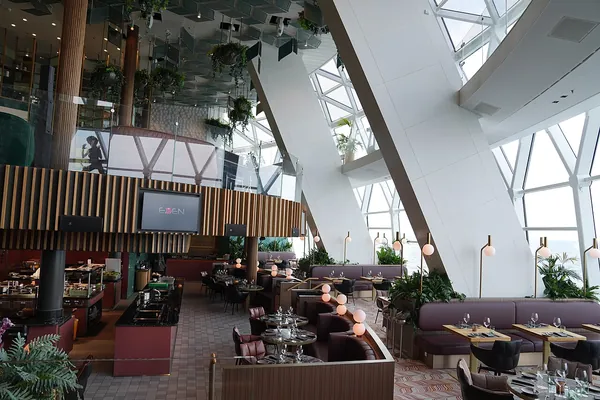 Eden restaurant’s tiered dining room and three-deck windows on Celebrity Apex