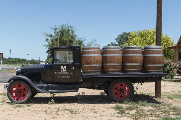 Wine casks on an old truck at Mendelbaum Cellars Winery near Fredericksburg, Texas