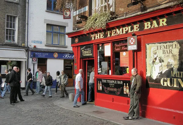 The Temple Bar pub and street scene in Dublin, Ireland