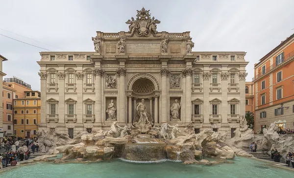 Trevi Fountain in Rome with baroque sculptures and clear water