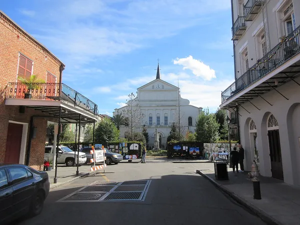 Orleans Street in the French Quarter with St. Louis Cathedral at the end