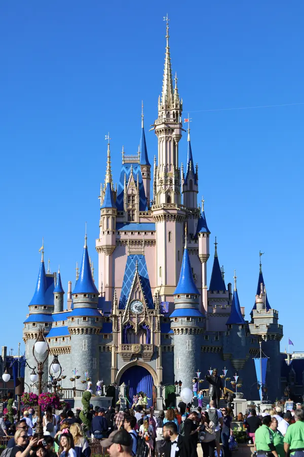Cinderella Castle at Magic Kingdom in Walt Disney World under a clear blue sky