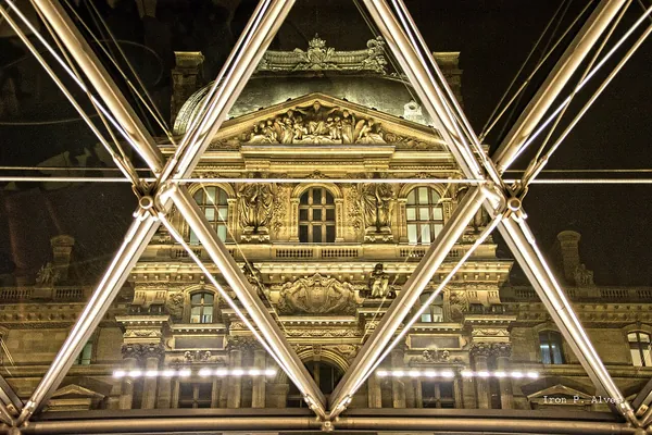 Louvre Pyramid and palace courtyard in Paris, France