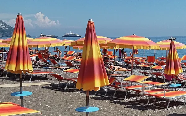 Colorful umbrellas on Spiaggia Grande, Positano