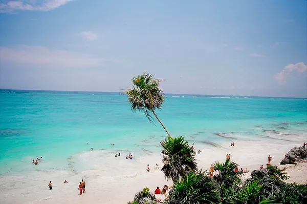 Turquoise water and white sand at Tulum Beach