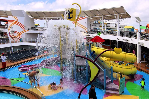 Colorful slides, fountains and splash pools at Splashaway Bay on Harmony of the Seas