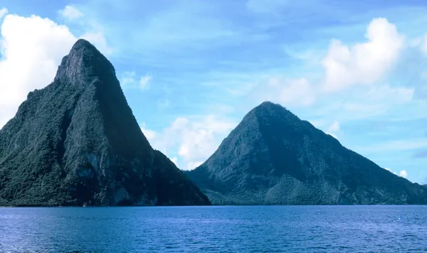 The Pitons seen from the sea, Saint Lucia