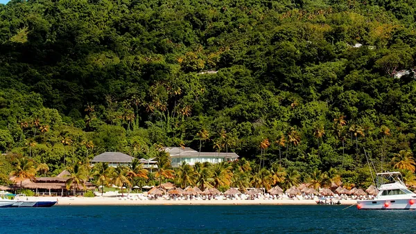Beach and palms at the foot of the Pitons, Saint Lucia