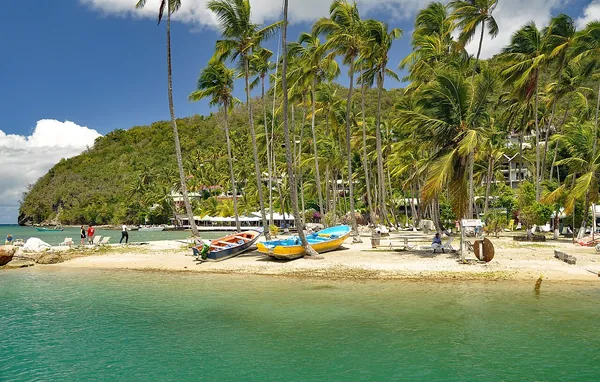 Palm-lined beach at Marigot Bay, Saint Lucia