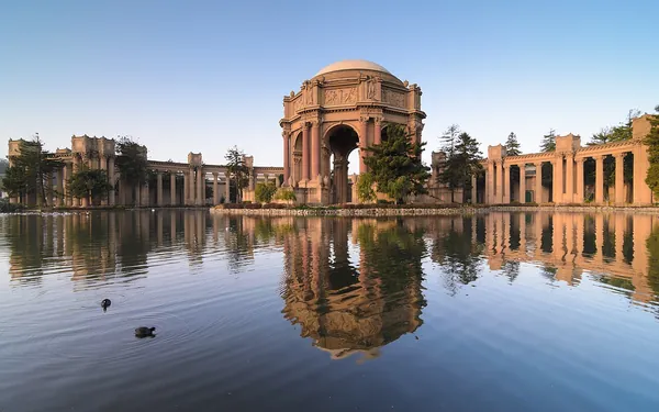 The Palace of Fine Arts rotunda reflected in its lagoon, San Francisco