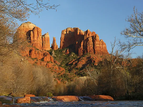 The spires of Cathedral Rock glowing in the sun, Sedona