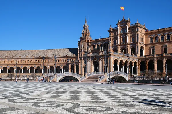 Plaza de España in Seville with its tiled bridges and semicircle facade