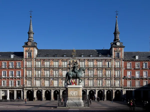 Plaza Mayor in Madrid under a blue sky