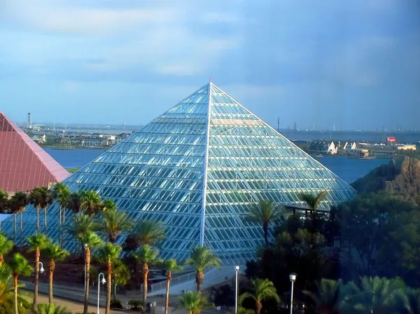 The glass Rainforest Pyramid at Moody Gardens on Galveston Island