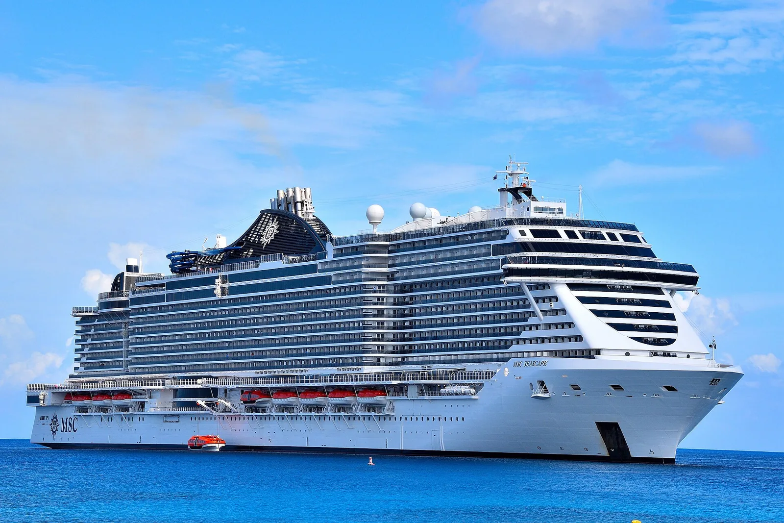 MSC Seascape cruise ship on bright blue water