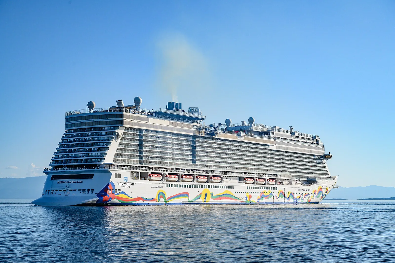 Norwegian Encore cruise ship at Ogden Point, Victoria, British Columbia