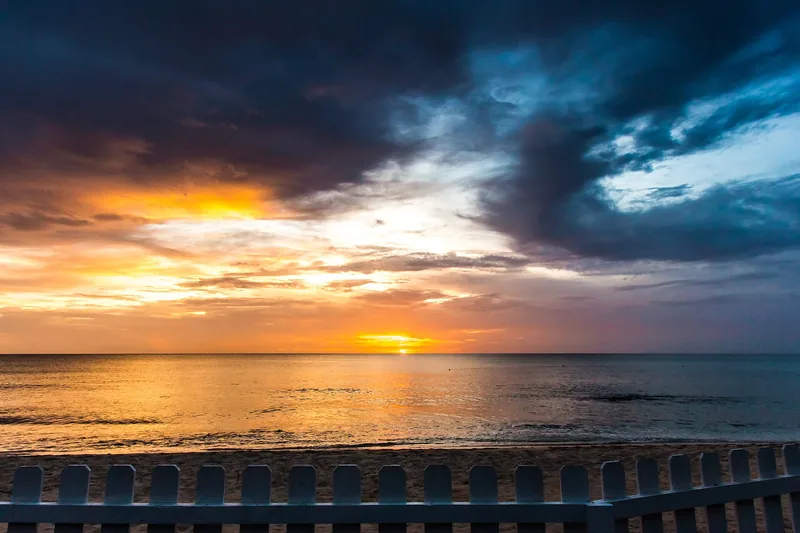 Orange sunset over the sea in Barbados