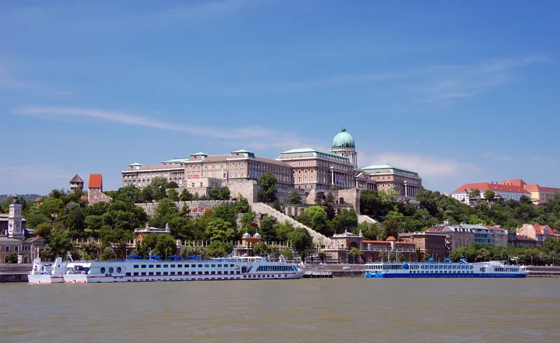 Viking river ship on the Danube below Buda Castle, Budapest
